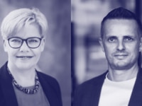 Porträtbilder von Nadine Nobile, New Pay Autorin, und Sven Maaßen, Senior Manager Compensation bei Stepstone